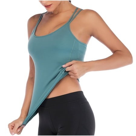 fatyb Yoga Tank Tops for Women Built in Bra Strappy Back Sports Tops Padded Workout Tanks Activewear