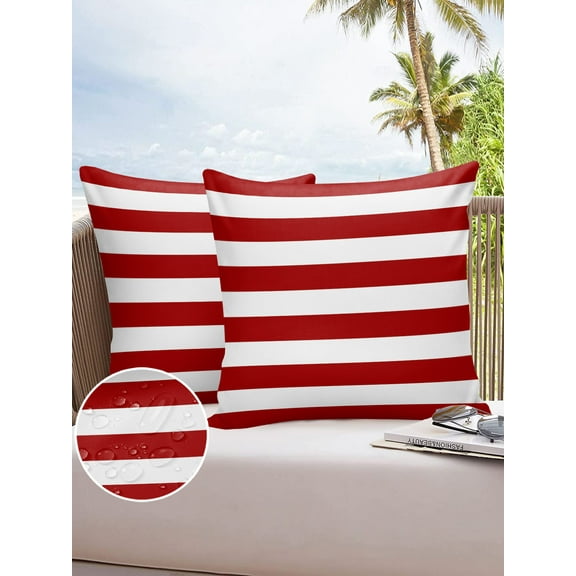 Classic Red and White Stripes Outdoor Pillow Covers Waterproof Throw Pillow Cover 18x18in Set of 2,Square Decorative Pillowcases Cushion Case for Patio Sofa Couch,Christmas Classic Stripe
