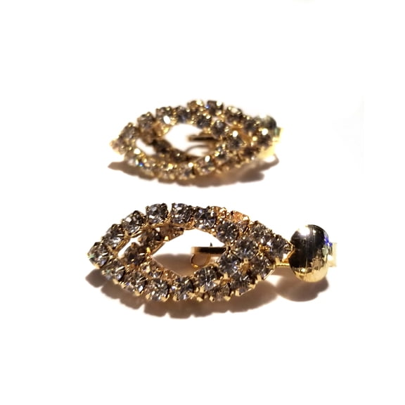 Clip-on Earrings Rhinestone Dangle Gold tone Crystal Earrings 1 inch