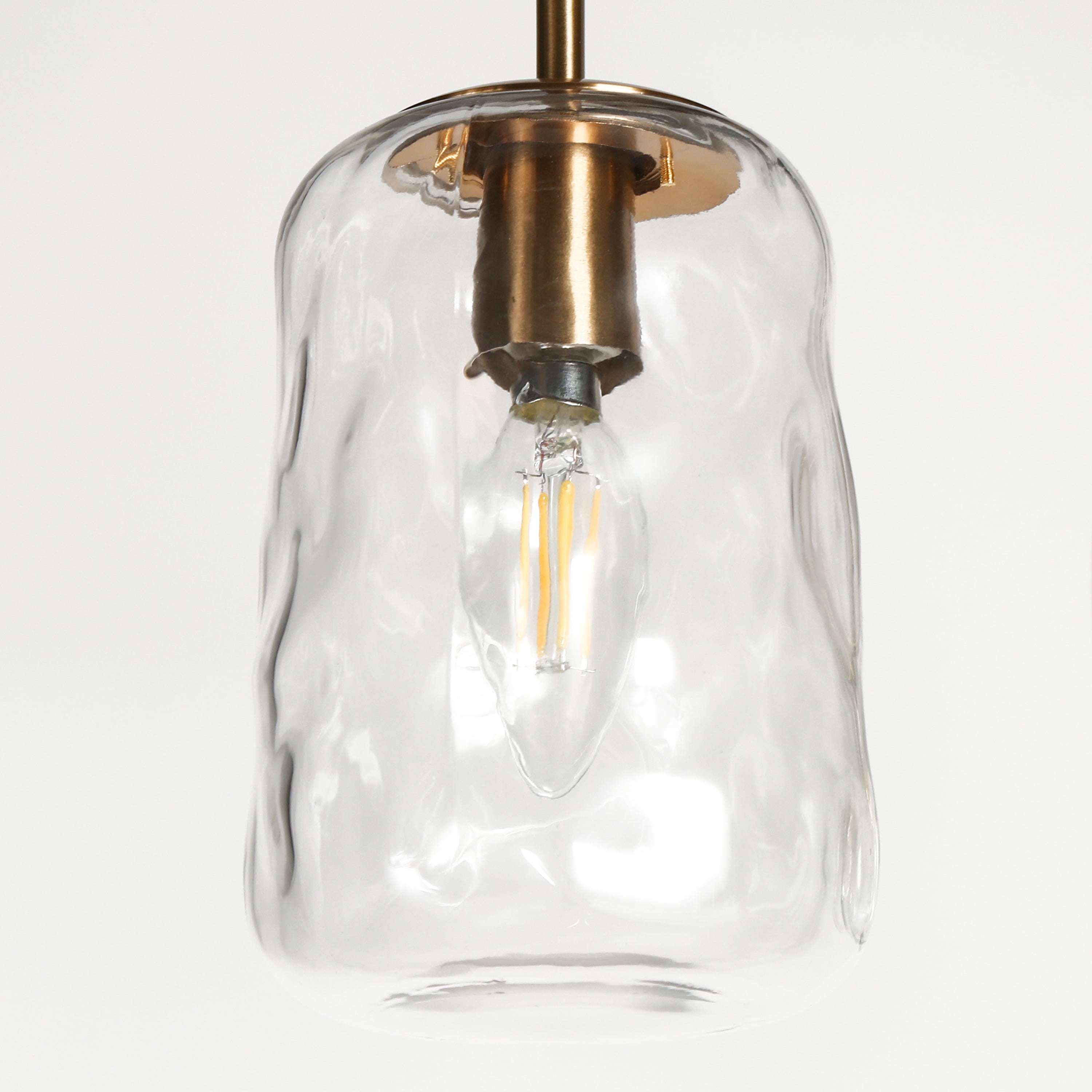 LNC Black & Gold 5-Light Linear Chandelier with Ripple Glasss, for Kitchen Island