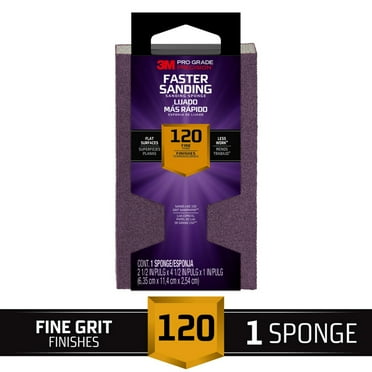 3M Pro Grade Precision Sanding Block, Faster Sanding, 2.5 in. x 4.5 in. x 1 in. , 120 Grit, Fine, 1 Sponge