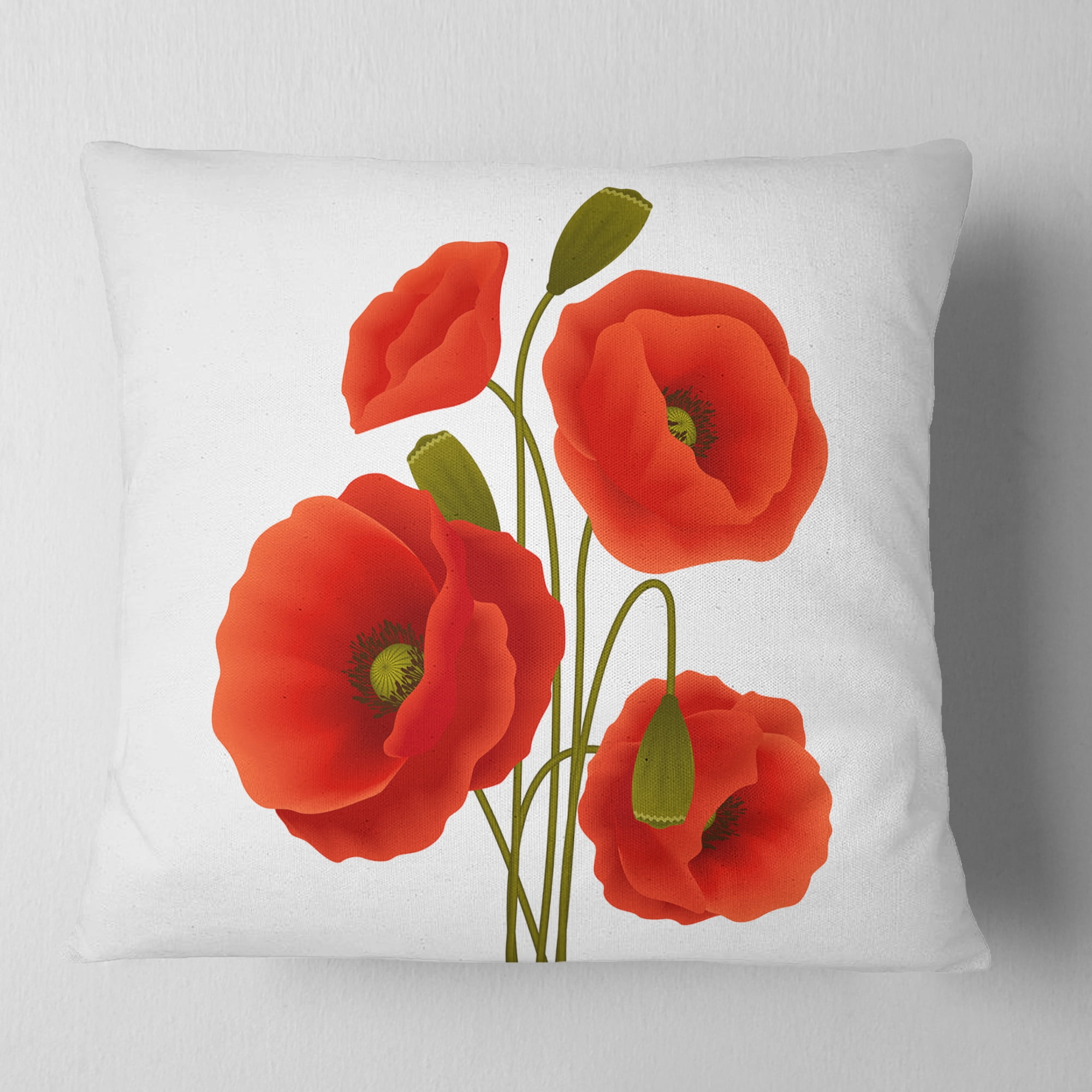 Designart Close Up View of Poppy on White - Floral Throw Pillow - 18x18