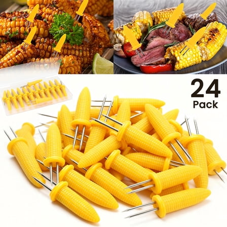 24 Pack Stainless Steel Corn Holders - Corn on the Grill & Cob Skewers for Home & BBQ Cooking