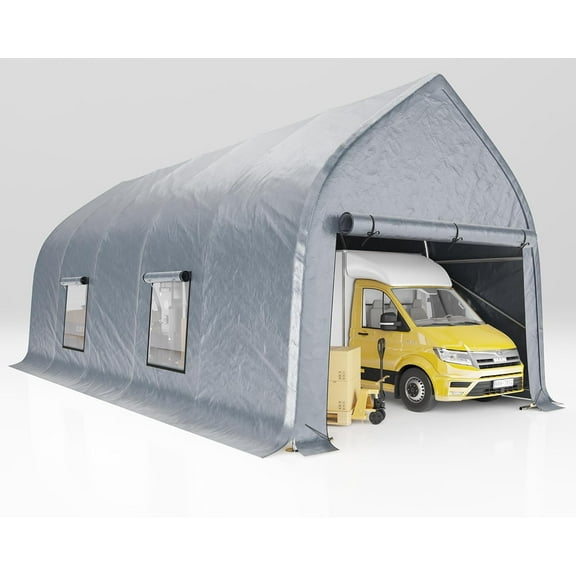 Jocisland 12x30 ft Carport with Galvanized Frame for Car, Roll-Up Doors, Heavy Duty Outdoor Canopy