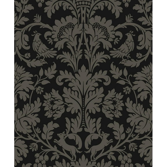 NextWall Ebony & Pavestone Ansel Damask Peel and Stick Wallpaper - 20.9 in. W x 18 ft. L Roll
