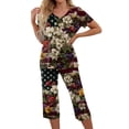 thumbnail image 2 of 4th of July Pajamas for Women Set Flag and Star Print Pullover Short Sleeve Shirts and Capri Pant Pjs Set 2 Piece Sleepwear Sets, 2 of 6