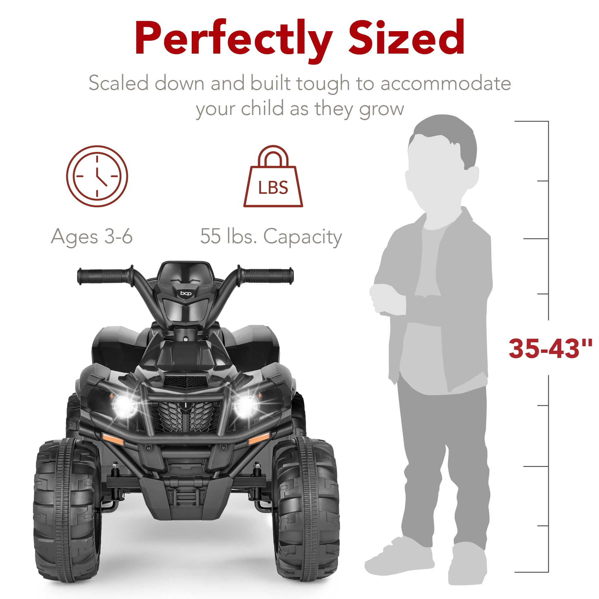 Best Choice Products 12V Kids Ride-On ATV Quad w/ Bluetooth, 2.4mph Max, Treaded Tires, LED Lights, Radio - Black