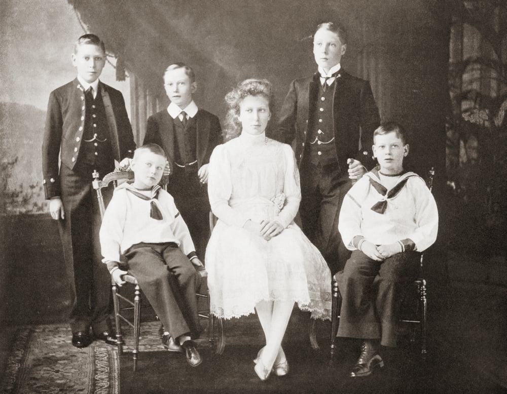 The Children Of King George V From Left To Right Prince Albert Prince John Prince Henry Princess Mary Prince Edward Of Wales Prince George From The Year 1910 Illlustrated Canvas Art - Ken Welsh Desig