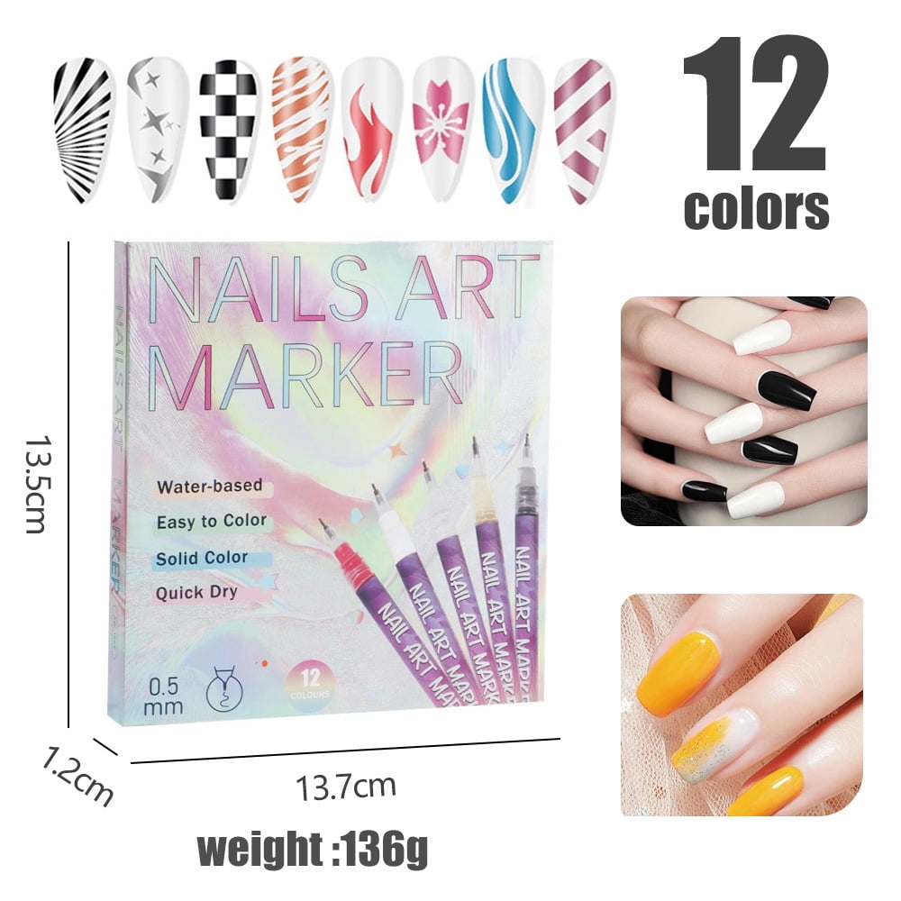 12 Colors Nail Art Pens Set, Upgrade DIY Nail Art Marker Drawing Painting Liner Pen, for Graffiti Dotting Drawing Painting Point Liner, Kit Home Nail Salon DIY