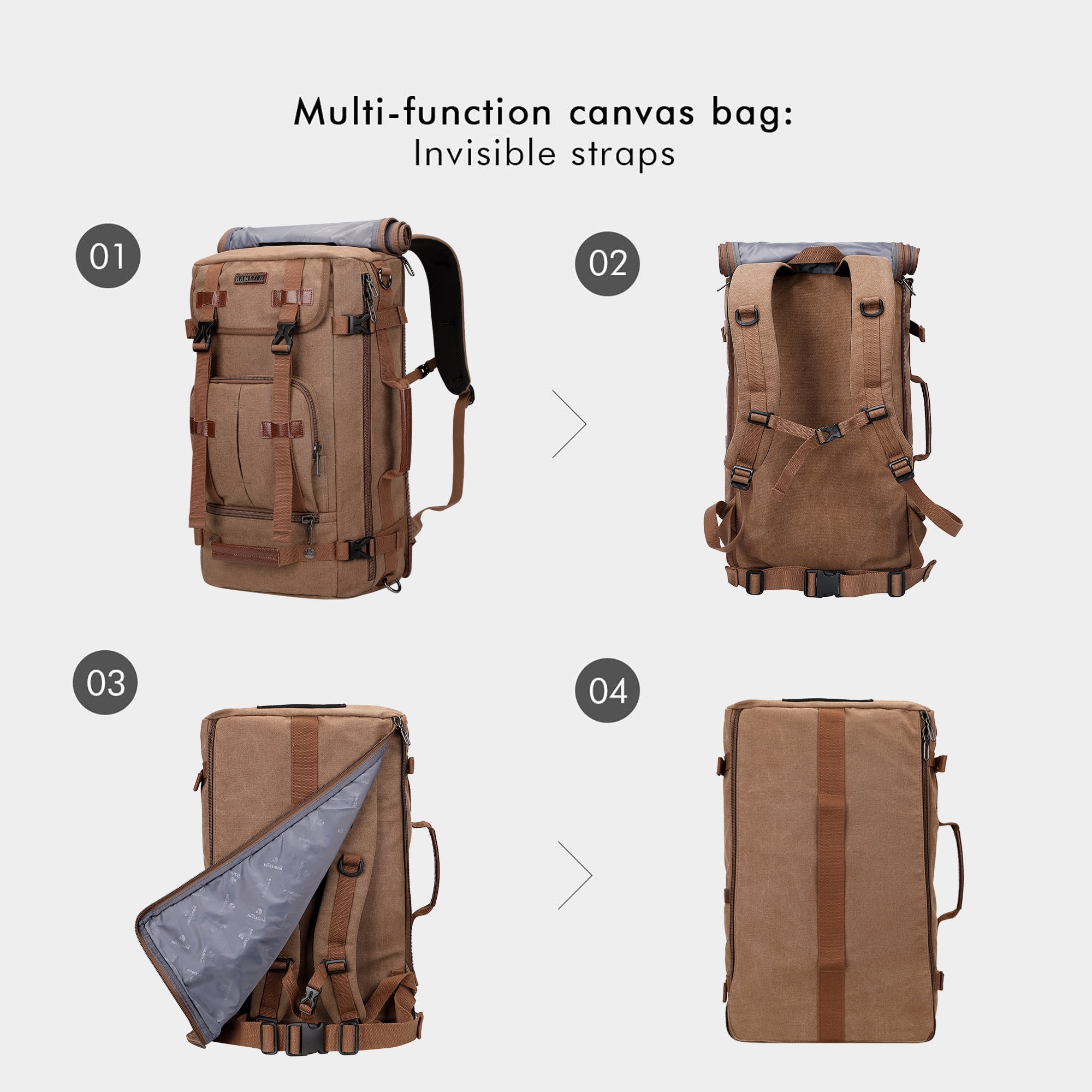 WITZMAN Travel Backpack for Men Large Canvas Backpack Luggage Carry on Duffel Bag A519-1 Brown
