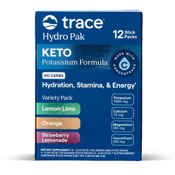 Trace Minerals Hydro Pak Keto Electrolyte Drink Mix, Lemon Lime, Orange and Strawberry Lemonade