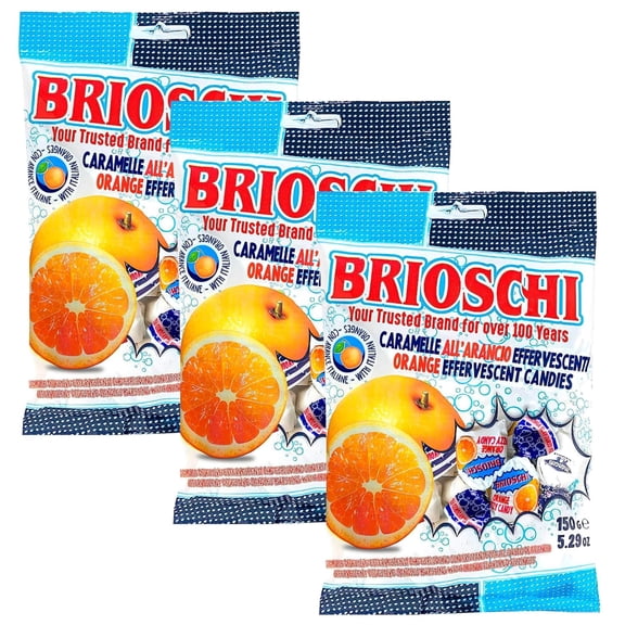 Brioschi Orange Flavored Effervescent Fizzy Digestive Italian Candies, 5.29 oz, Pack of 3
