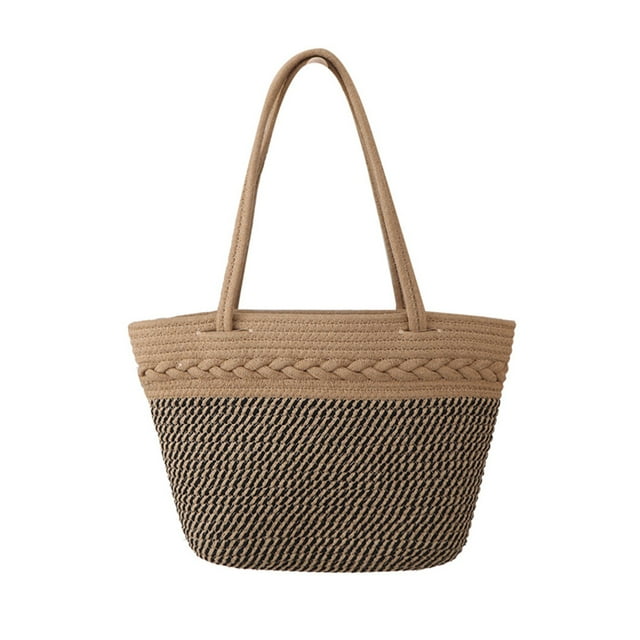 Yatlte 11x10in Woven Straw Beach Bag - Cotton Rope Tote with Zipper Pouch for Vacation Essentials, Water-Resistant Boho Handbag for Pool/Weekend/Market