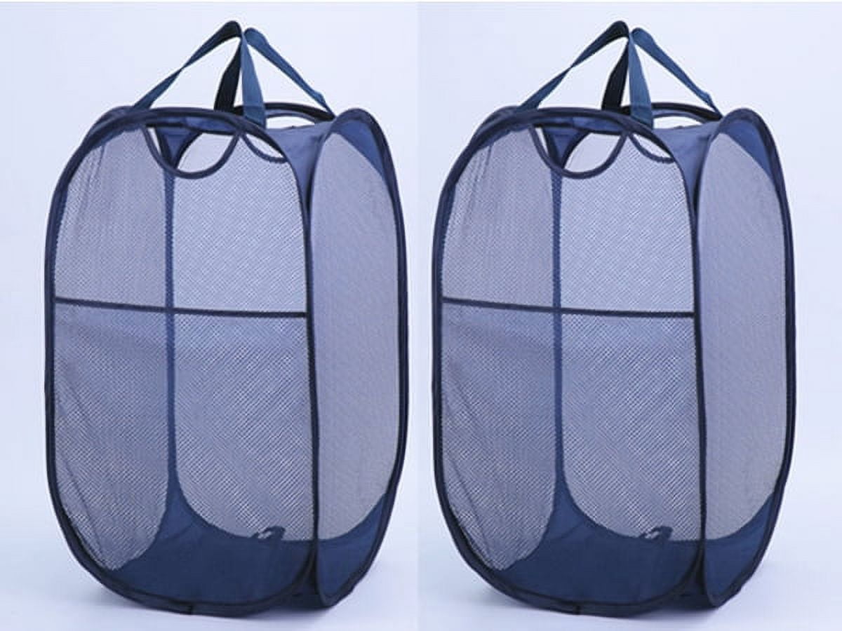 TechWonder Mesh Pop Up Laundry Basket With Side Pocket - Dark Blue