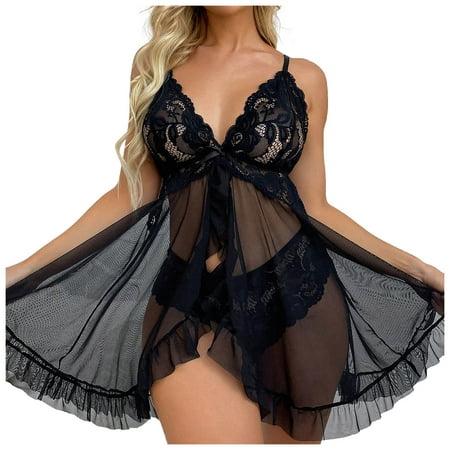 Bras for Older Women Running Sports Bras Ladies Lingerie Sexy Solid Colour Bow Lace Mesh Long Open Skirt