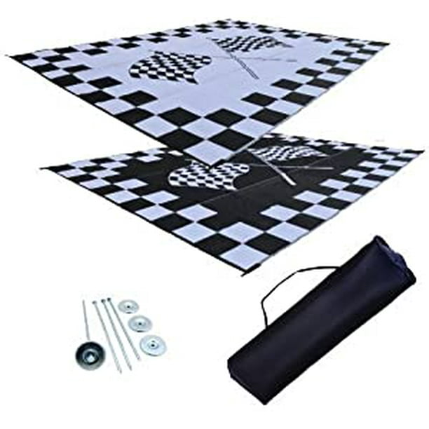 RV Patio Mat Awning Mat Outdoor Rug Trailer Mat Complete Kit 9x18