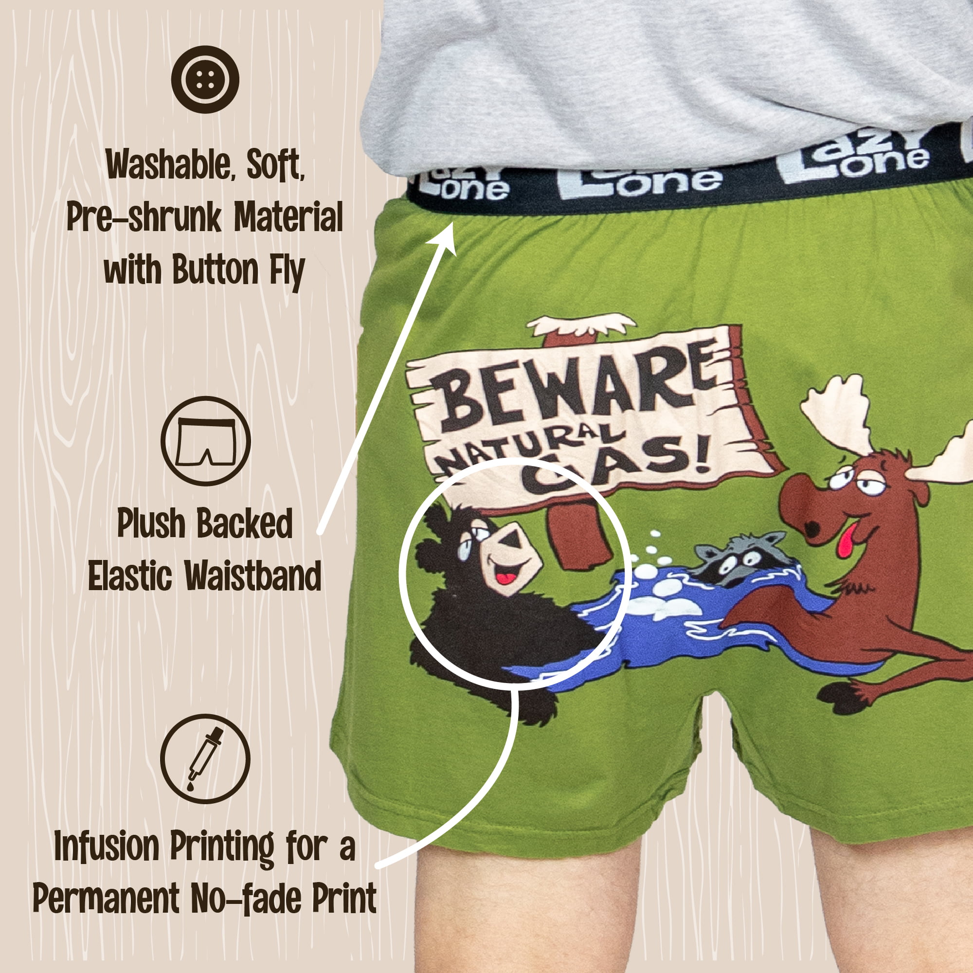 Small Beware of Natural Gas Boys Funny Animal Boxers by LazyOne Kids Comical Underwear 