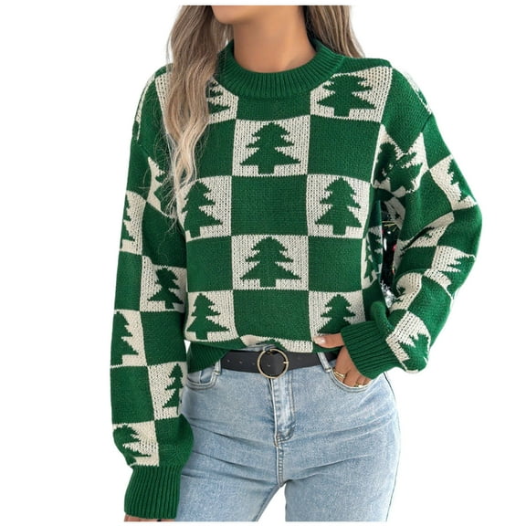 Fall Halloween Sweater for Women - Knitted Lantern Sleeve Sweatshirts Winter Holiday Xmas Christmas Pullover Party Tops