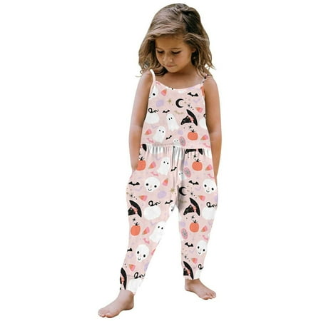 

BTJX Toddler Girls Baby Kids Cartoon Pumpkin Sleeveless Jumpsuit Strap Romper With Pockets Harem Pants Outfits Clothes
