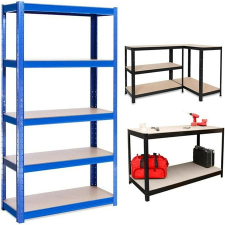 

Black Metal Shelves 64 x 31 x 16 Adjustable Garage Workbench & Shelving Unit Workshop Shed Garage Kitchen Home Office Boltless Racking Units 4 Tier