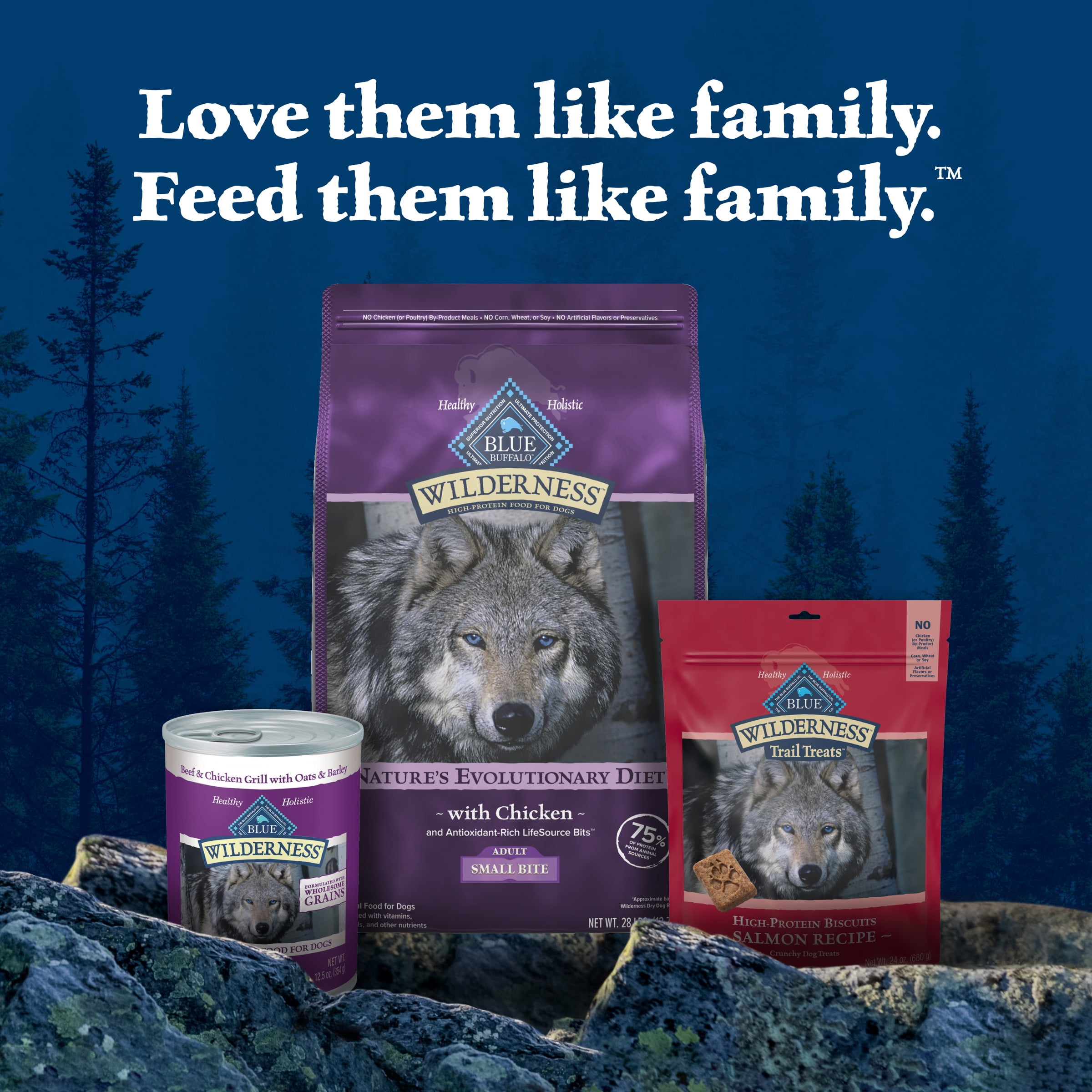 Blue Buffalo Wilderness Natural High-Protein, Small-Bite Dry Food for Adult Dogs, Chicken, 28-lb bag.