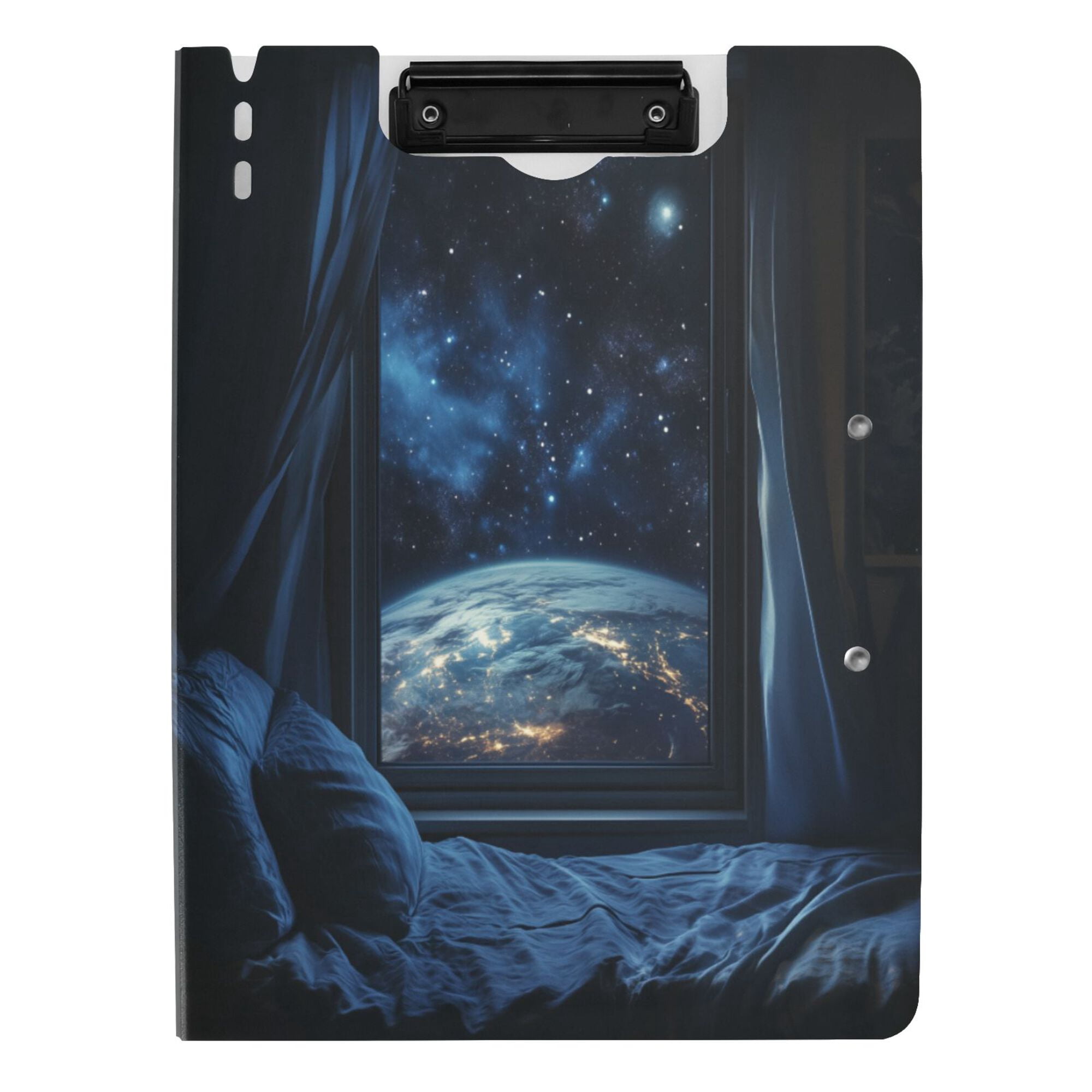 FORMRS A4 Clipboard Folder with Pen Holder Horizontal Foldable School Office Binder, Window Earth