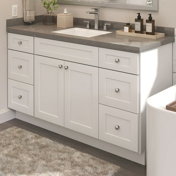 Furinno Shaker Two Drawer Stack Bath Vanity Cabinet without Top, Ready to Assemble, 21 D x 60 W x 34.5 H, White