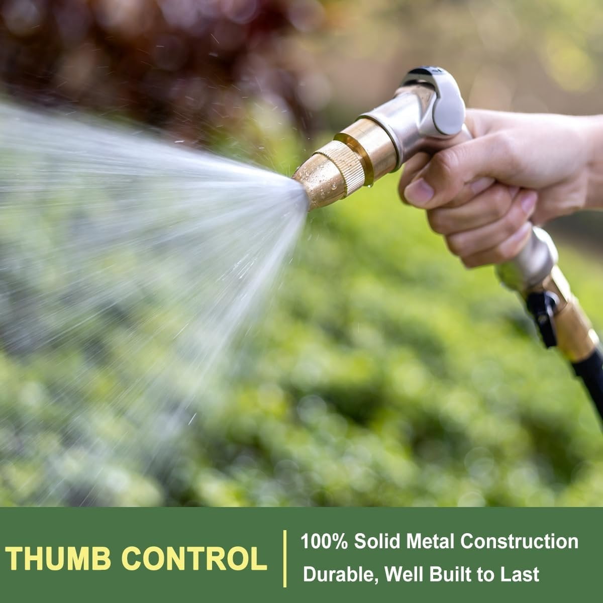 Professional Heavy Duty Garden Hose Nozzle,  Metal Thumb Control Water Nozzle with Brass Tip, High  Adjustable Water Hose Sprayer for Lawn &  Watering,  & Pet Washing