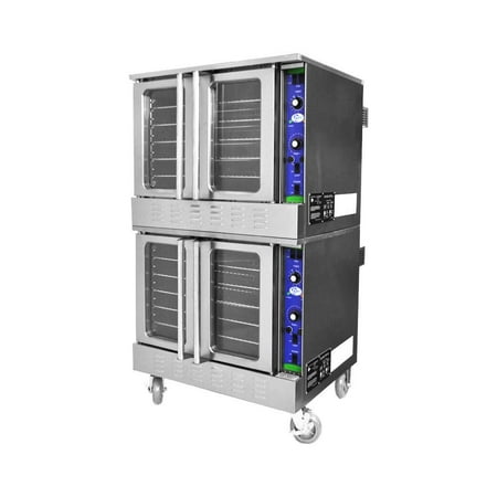 

Double Deck Electric Commercial Convection Oven 240V Single Phase 20 000 Watts 4 Caster Wheel Restaurant Kitchen Bakery COE2