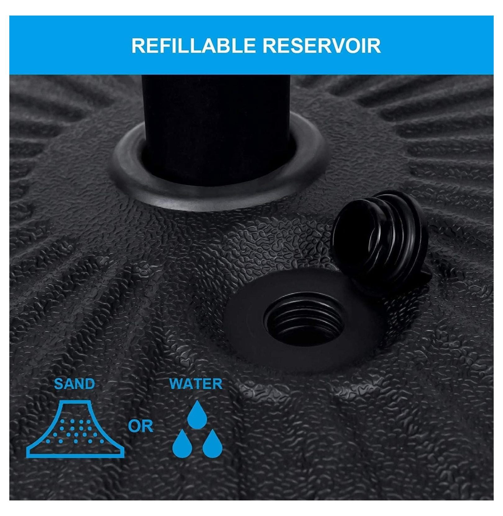 20" Round Heavy Duty Patio Umbrella Base Stand with Steel Umbrella Holder, Water or Sand Fillable for Outdoor, Lawn, Garden, 50lbs Weight Capacity, 2 Pack, Black