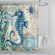 thumbnail image 2 of Juegos de baño de mar azul náutico, alfombrilla de baño, decoración de caballitos de mar, cortina de ducha de tela, 2 of 5