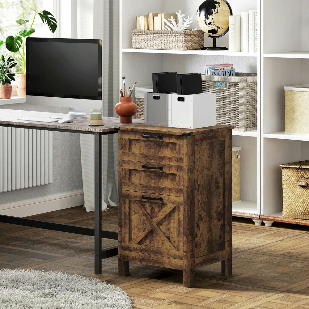 Topcobe Vertical File Cabinet with 3 Drawers, Rustic Farmhouse Office Storage Cabinet for A4, Letter Size, Modern Furniture for Indoor, Rustic Brown