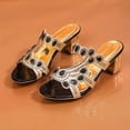 thumbnail image 4 of Samdudou Sandals for Women Open Toe Chunky Block Metallic Heel Slip On Slides Dazzling Oversized Gem Rhinestone Embellished Straps Dressy Evening Party Shoes, 4 of 6