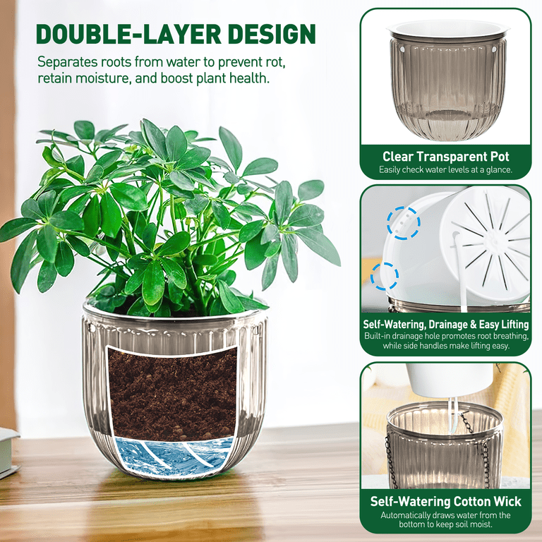 Xueyu 3-Pack Self-Watering Hanging Plant Pots, Gray photo 2