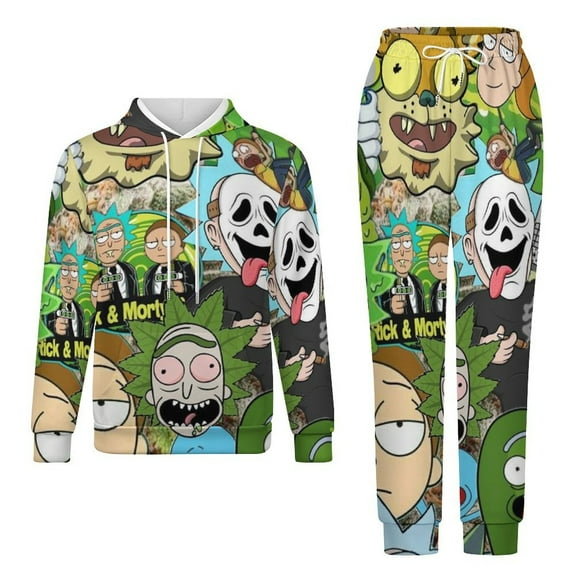 Rick And Morty Unisex Adult Sweatsuits Hoodie & Sweatpants Long Sleeve Hooded Sweatshirt Matching Joggers Tracksuit Sets 2XS