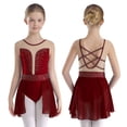 thumbnail image 1 of Sxiwei Gymnastics Leotard for Girls Shiny Rhinestone Mesh Patchwork Ballet Dance Dress Performance Burgundy 8, 1 of 5