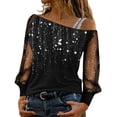 thumbnail image 2 of Fulijie Gold Sequin Top Blouse,Gold Blouse Tulle,Ladies Gold Tone Long Sleeve Blouse,Womens Tops,Women Casual Sequin Print Mesh Long Sleeve Cold Shoulder Loose Splice Blouse Tops Fashion Elegant Top, 2 of 2