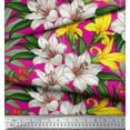 thumbnail image 3 of Soimoi Pink Modal Satin Fabric Leaves & Lily Floral Print Fabric by the Yard 42 Inch Wide, 3 of 3