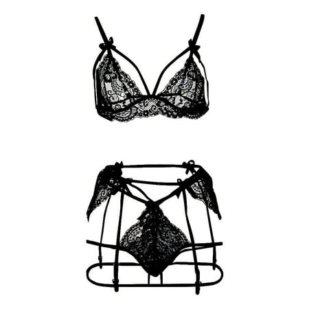 WTXUE Intimates | Lingerie Sets Lingerie Women Underwear Sleepwear Lace Bra Garter Set | 1 Set Black 3XL