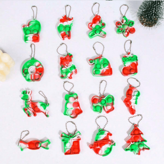 Christmas Bulk Fidget Toys 16 Pack, Party Favors Mini Keychain Set With Push Bubble Sensory Toy for Autism Stress Relief - Kids Girls Boys Goodie Bags Gift for Student Classroom Prize