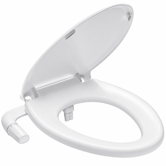 Elongated Non-Electric Bidet Toilet Seat with Dual Nozzles, Adjustable Water Pressure, Soft-Close Lid and Quick-Release Design, White