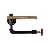 Wall Mounted Industrial Toilet Paper Holder w/Rustic Wooden Shelf for Bathroom