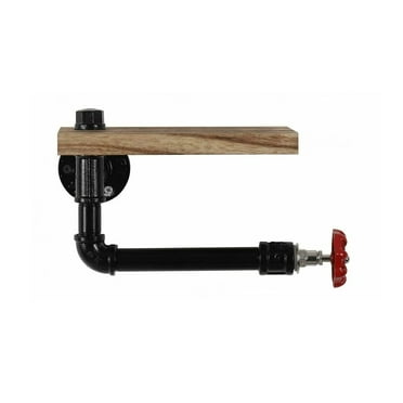 Wall Mounted Industrial Toilet Paper Holder w/Rustic Wooden Shelf for Bathroom