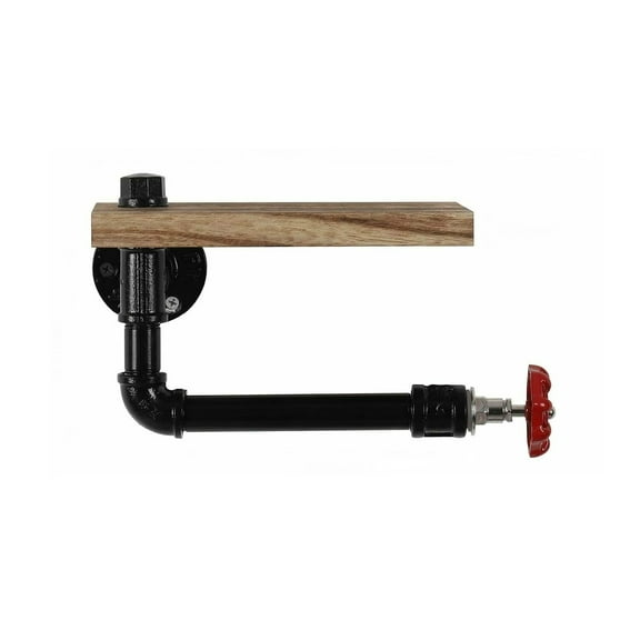 Wall Mounted Industrial Toilet Paper Holder w/Rustic Wooden Shelf for Bathroom