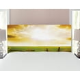 thumbnail image 1 of Country Headboard, Sunset on the Field at Summer Wooden Hedge Springtime Meadow Morning View Print, Upholstered Decorative Metal Bed Headboard with Memory Foam, Full Size, Green Yellow, by Ambesonne, 1 of 4