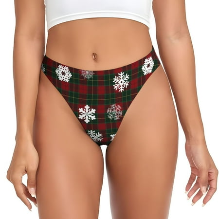JUNZAN Plaid Snowflakes Festive Print Women s Sexy G-String Underwear Thongs Seamless Panties Undies Low Rise Thong Panties for Everyday Wear Yoga & Special Occasion-X-Large