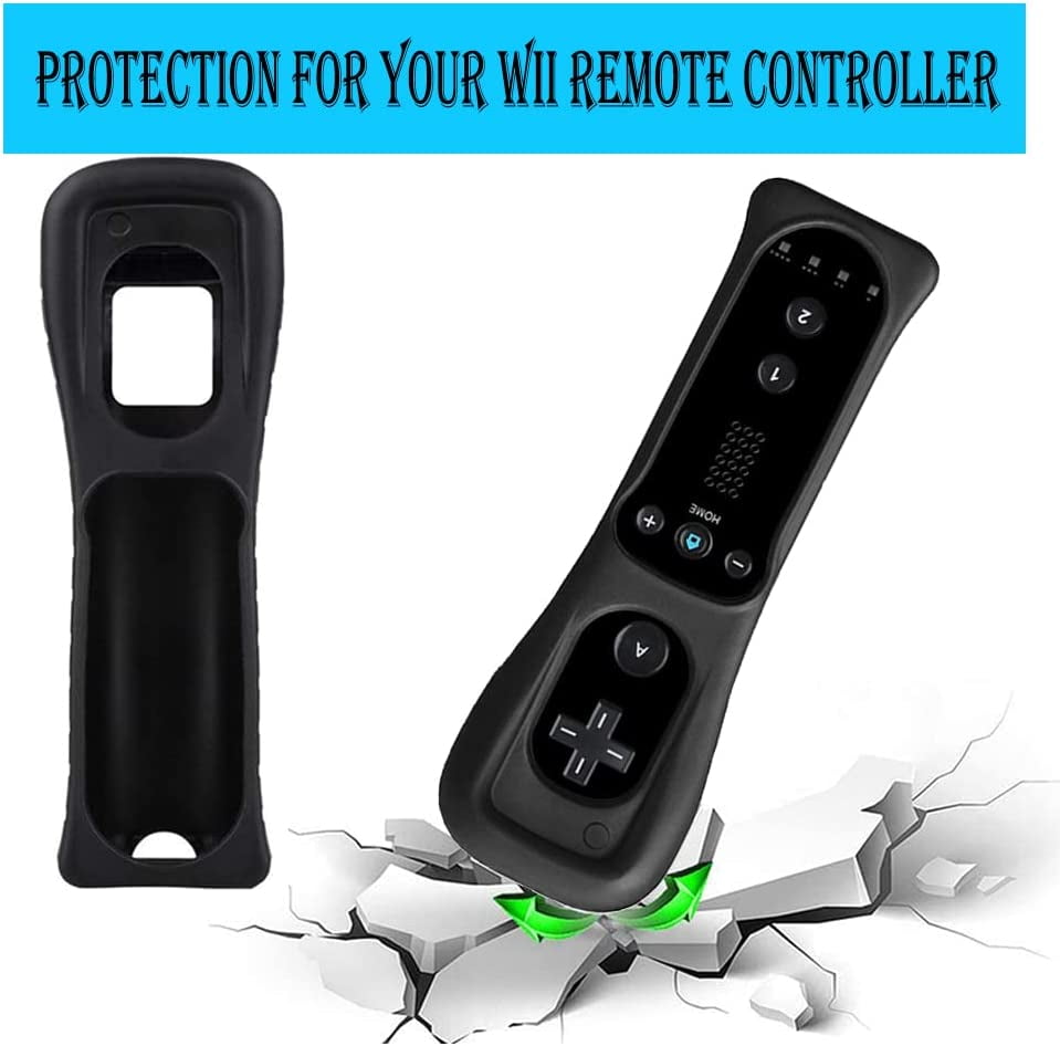 Wii Remote and Nunchuck Controller,Remote Controller with Motion Plus,Silicone Case and Wrist Strap for Wii/Wii U,Black