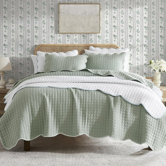 Juego de ropa de cama WDCOZY, edredón tamaño queen, color verde salvia, para todas las estaciones