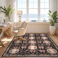 thumbnail image 3 of Design&I 6'x9' Ultra Soft Area Rug, Pink Black Cottagecore Lace Inspired Corner Curls Ribbon Design None Fluffy Washable Non Shedding for Guest Room Bedroom Living Room, 3 of 7