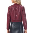thumbnail image 3 of INSPIRE CHIC Women's Bomber Jacket Cropped Faux Leather Jackets Casual Zip Up PU Moto Bike Outwear XL Brown, 3 of 6